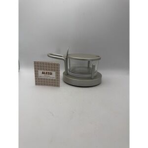 Alessi Italy Modern Glass Sugar Bowl Candy Dish w/ Colored Steel Lid & Holder